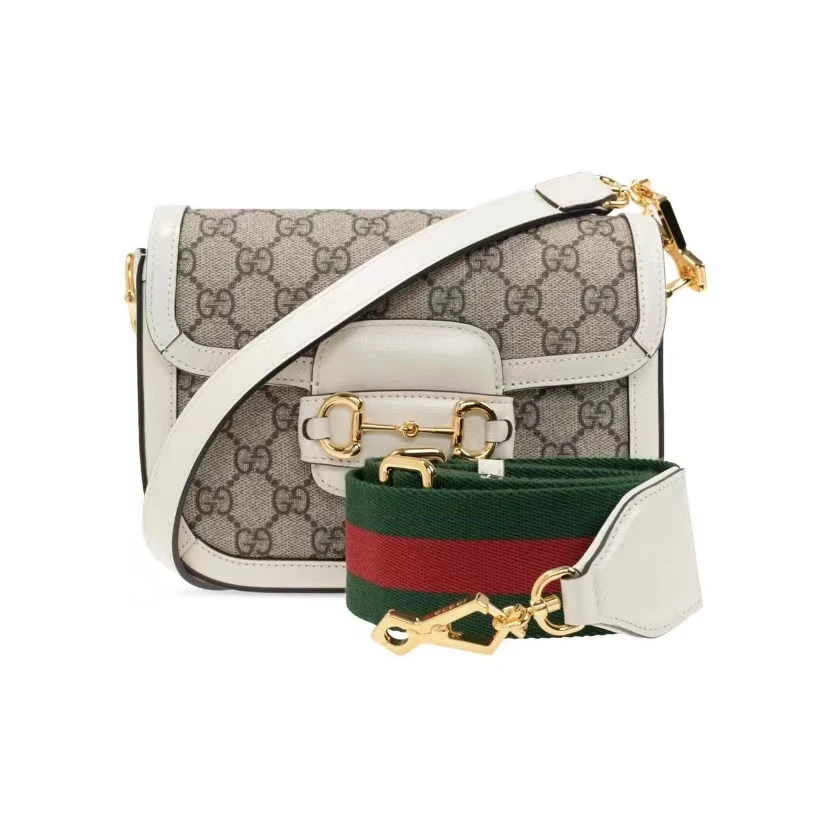 99新 GUCCI/古驰 1955系列白老花Logo帆布迷你马鞍包