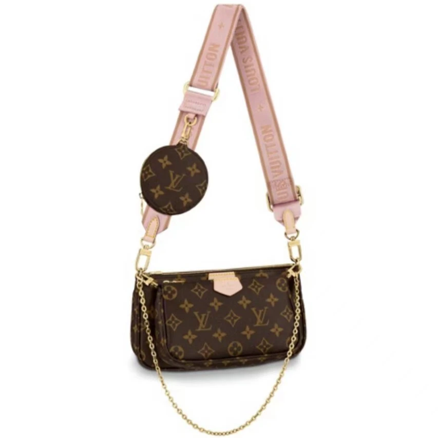 99新 LouisVuitton/路易威登 老花粉/绿肩带五合一麻将包