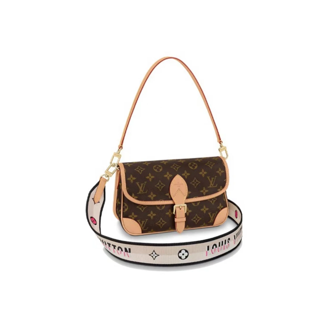 99新 LouisVuitton/路易威登 法棍包 米色肩带/玫红肩带 芯片款