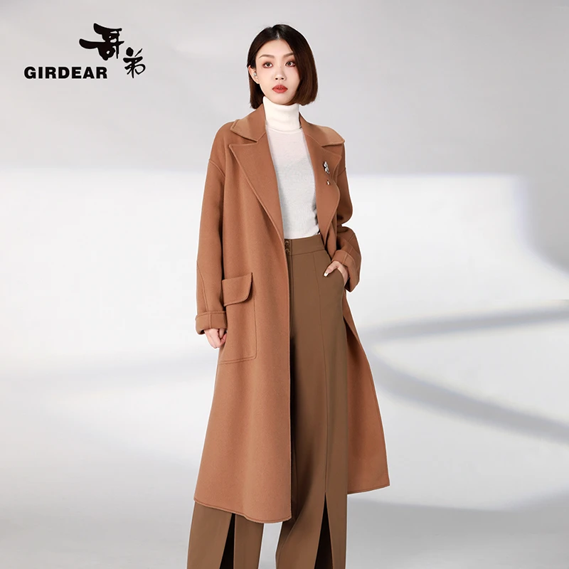 哥弟 女装高端轻奢双面呢大衣秋冬新款绵羊毛中长款外套女1400640