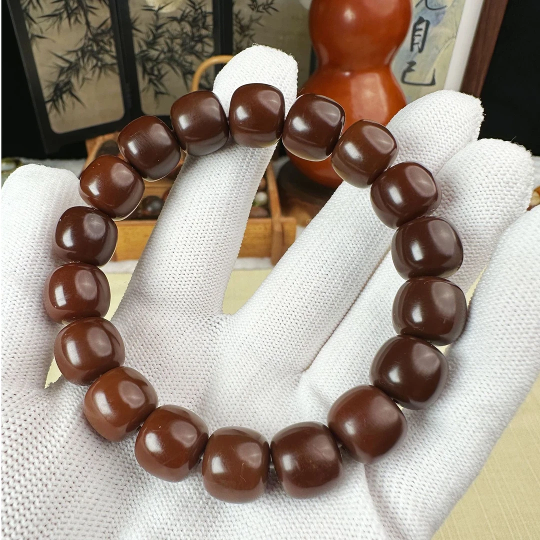 天然老缅料8年以上菩提根手串干磨高油高密巧克力色桶珠卡13mm