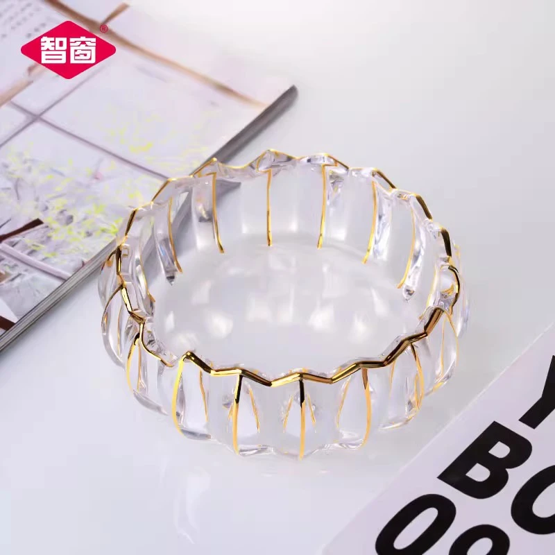 欧式水晶玻璃透明描金烟灰缸轻奢家用办公室客厅时尚个性烟缸摆件