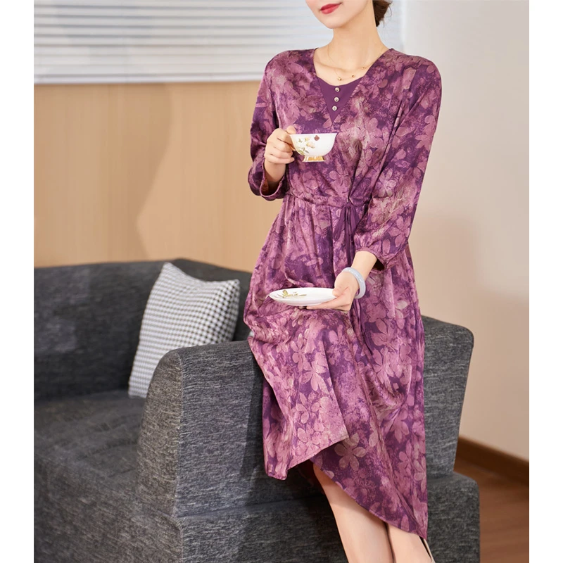 迪欧芙2023年秋季新款气质收腰显瘦印花长袖连衣裙女#QLQ25000