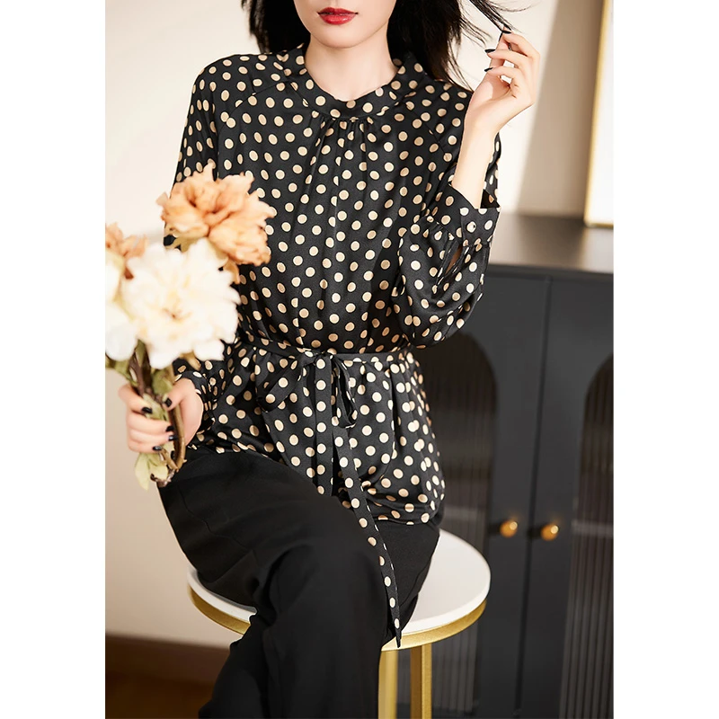 迪欧芙圆领波点衬衫2025年秋季新款高级贵气显瘦上衣女#QSY17130