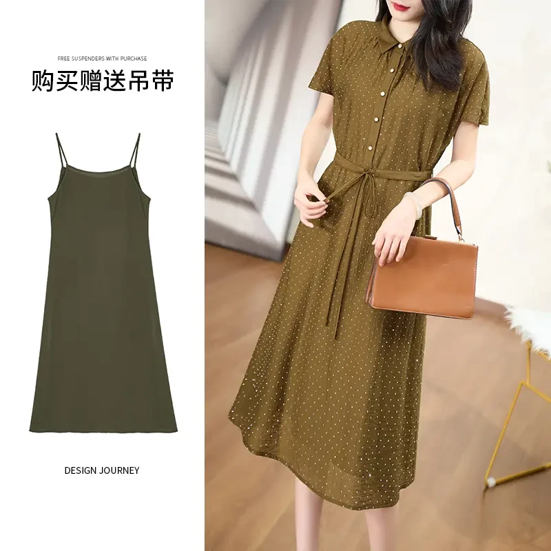 2025翻领高定女装连衣裙时尚洋气妈妈装夏季新款#XLQ17013