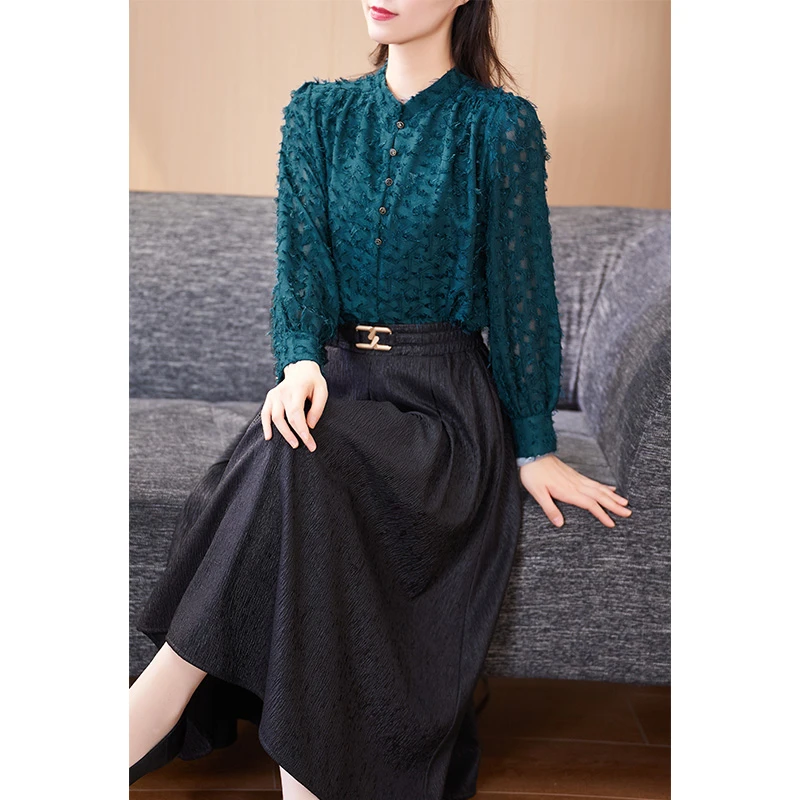 2025年春季新款长袖气质纯色显瘦时尚提花上衣女#CSY16352