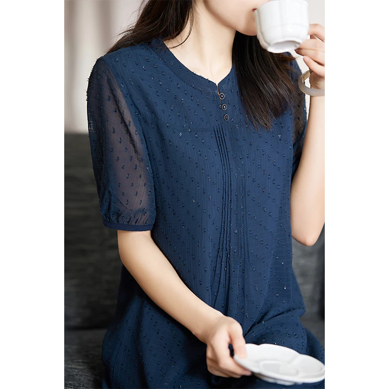 迪欧芙新款夏季轻奢高贵连衣裙女宽松显瘦收腰复古裙子#XLQ86906