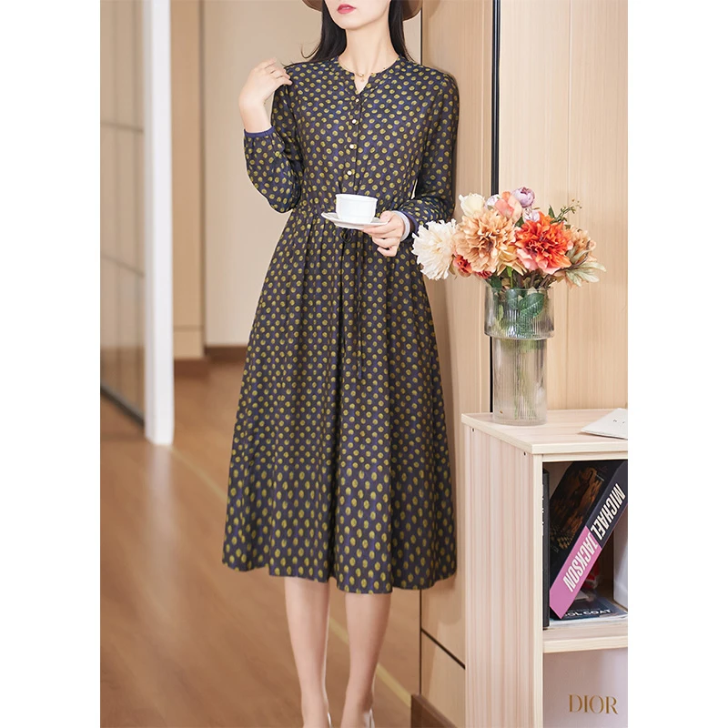 2025年春季新款长袖气质显瘦波点时尚连衣裙女#CLQ15981