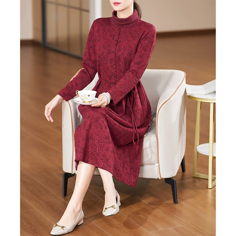 迪欧芙2023年秋冬季新款长袖气质显瘦时尚厚款连衣裙女#DLQ15739