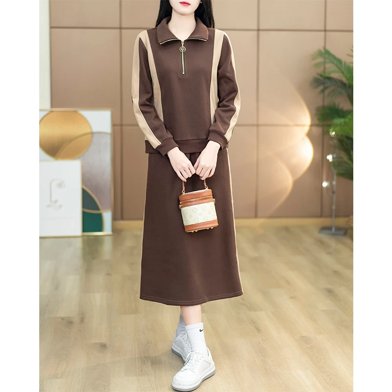 迪欧芙2023年秋冬气质新款时尚复古加绒卫衣连衣裙女#DTZ13956