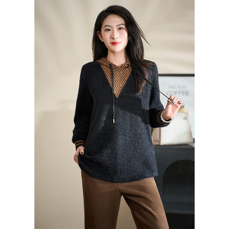 迪欧芙轻奢百搭时尚上衣2025冬季新款气质洋气宽松卫衣#DSY17705