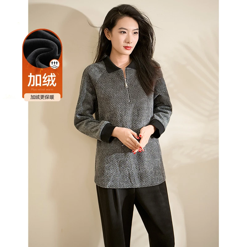 迪欧芙洋气保暖显瘦灰色上档次2025秋冬新款女加绒卫衣#DSY17591