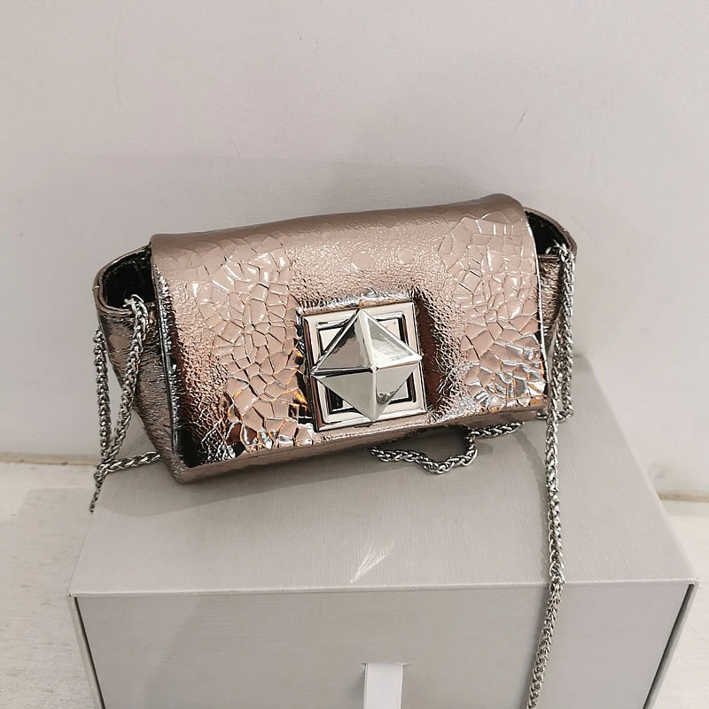 2023新款轻奢精致单肩斜挎链条包高级感爆裂纹迷你斜挎包