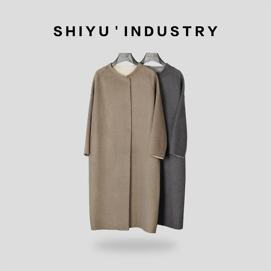 XRRM8D1082Y秋冬时尚简约宽松圆领双面绵羊毛羊绒呢大衣