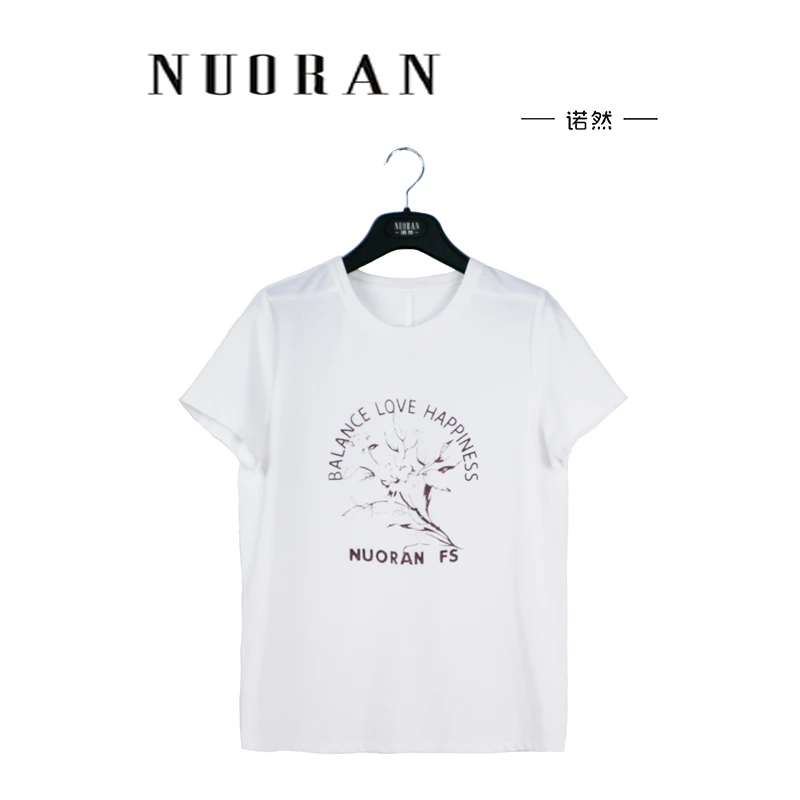 诺然时尚休闲女士T恤夏季立体印花设计师圆领轻奢白色百搭简约t