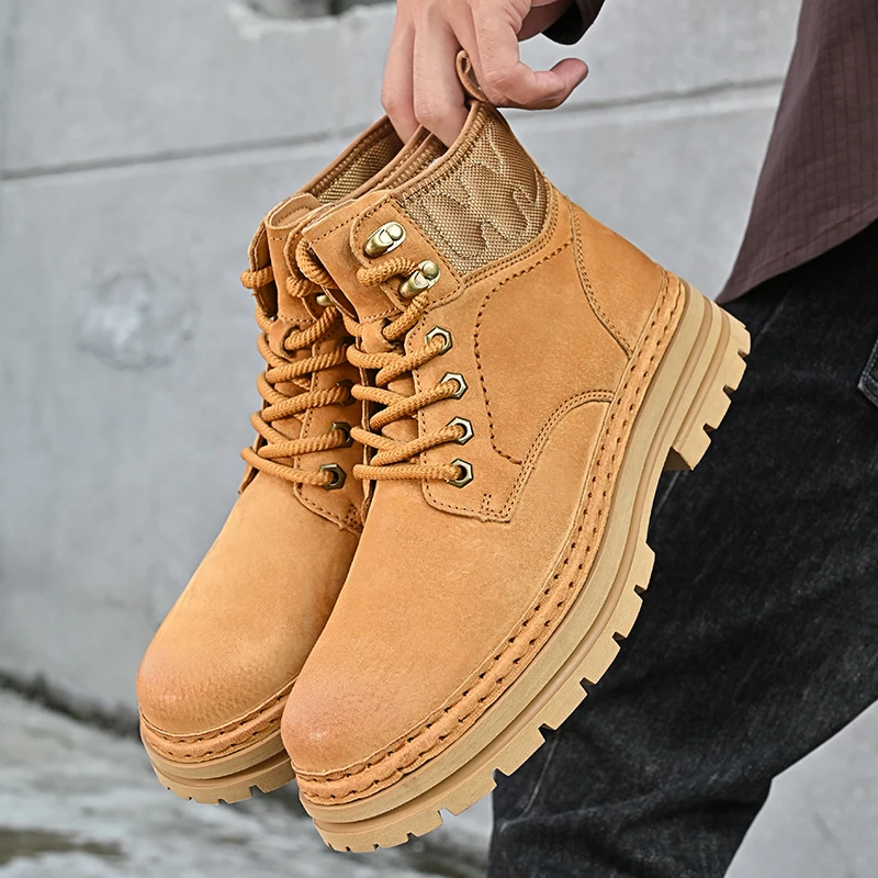 2024秋冬马丁靴男款头层猪皮耐磨沙漠骑士工装鞋户外踢不烂大黄