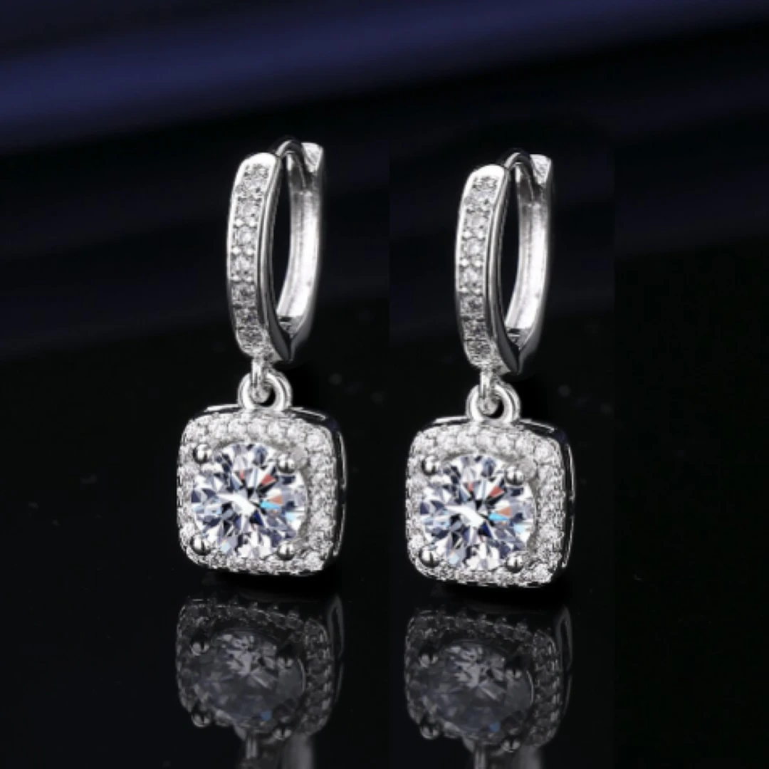 语花印 铜合金合成锆石耳饰 时尚方糖耳环A777白色气质轻奢精致