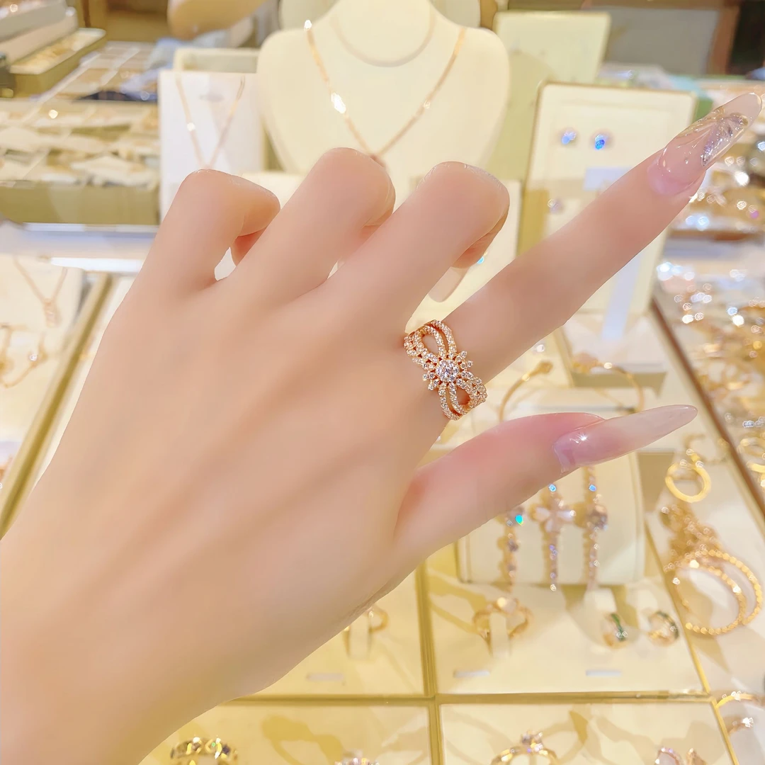 语花印 铜合金合成锆石戒指 时尚高定系列花花戒指FS1076个性