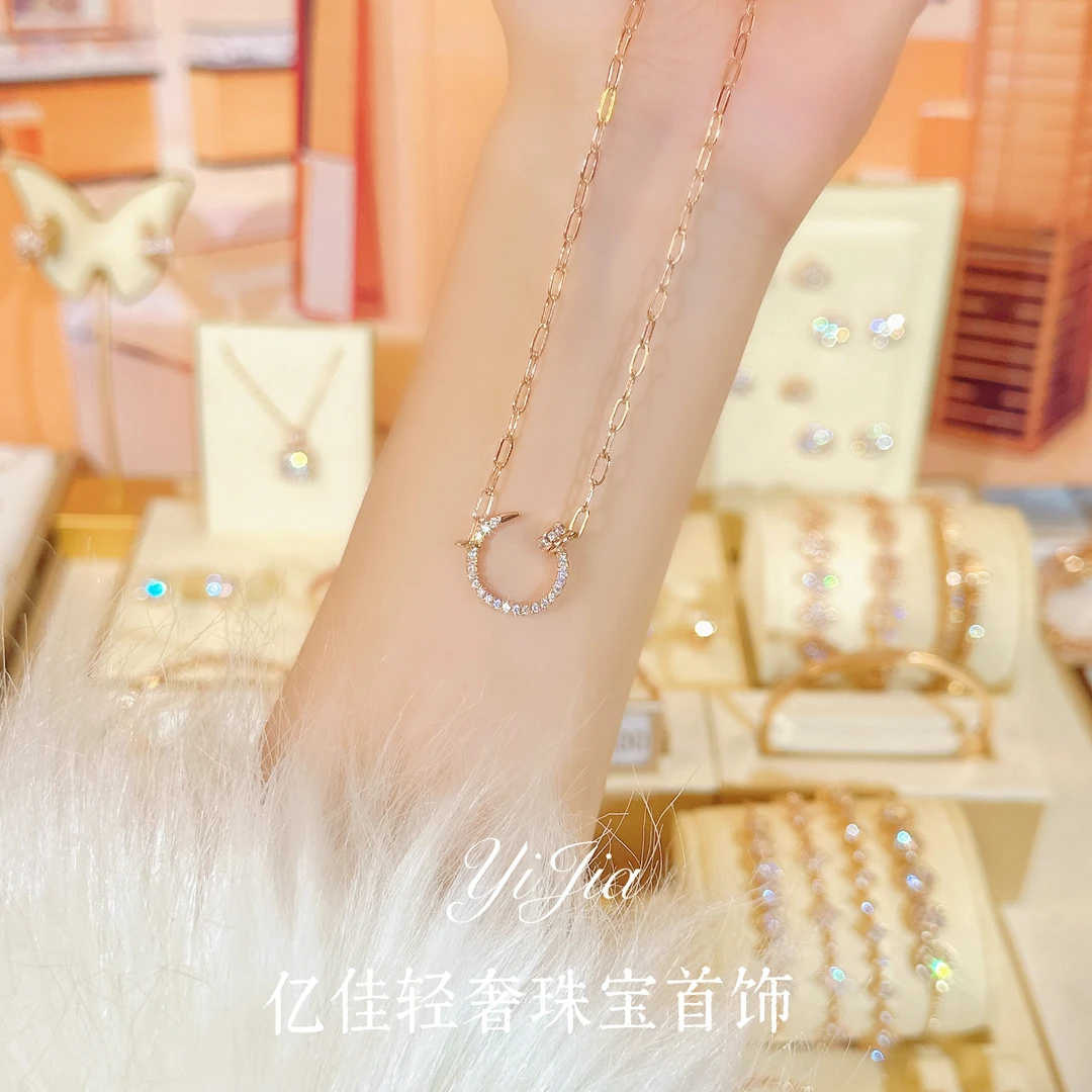 语花印 铜合金合成锆石项链 时尚搞定系列钉子项链FS160香槟色