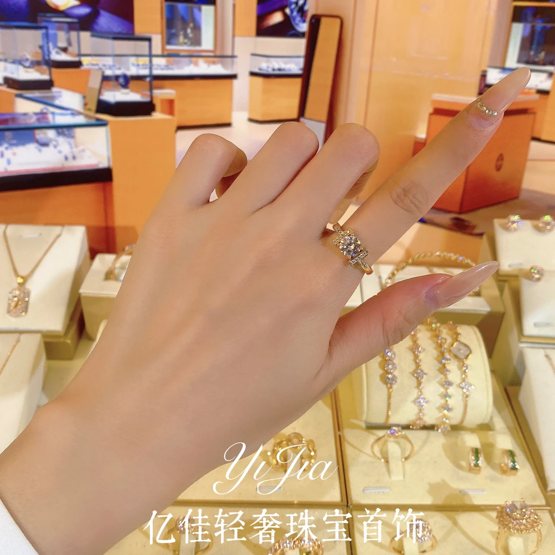 语花印 铜合金合成锆石戒指 春日花花高定系列方块戒指FS894