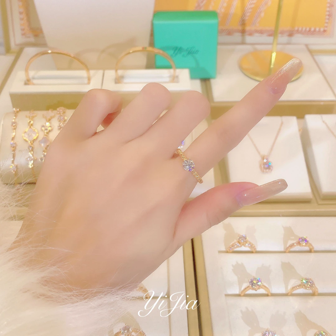 语花印 铜合金合成锆石戒指 时尚珠珠FS828法式设计经典气质百搭