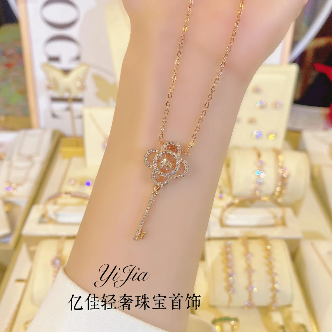 语花印 铜合金合成锆石项链 春日花花高定系列项链FS929香槟色