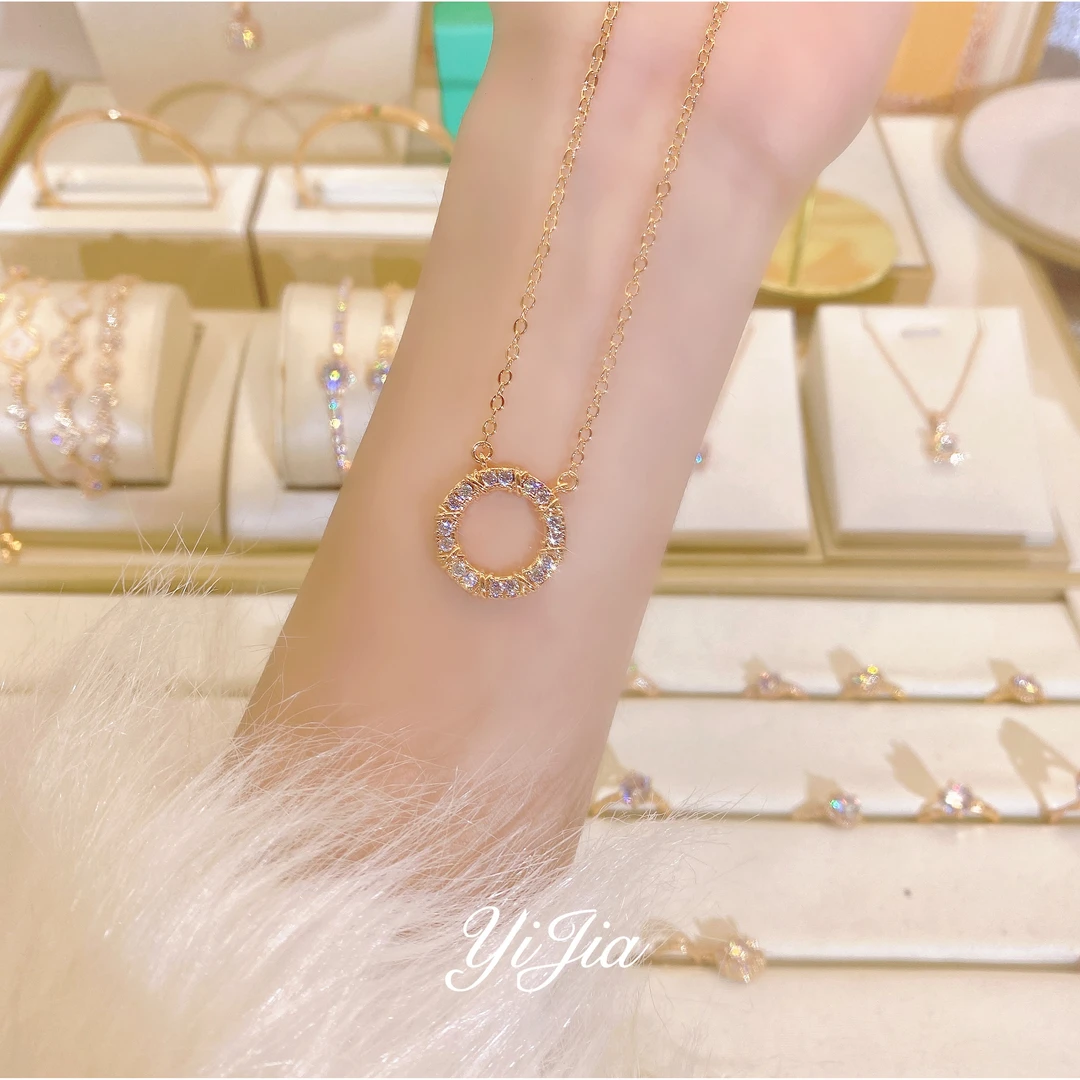 铜合金合成锆石项链 时尚XO交叉FS807香槟色气质轻奢百搭精致经典