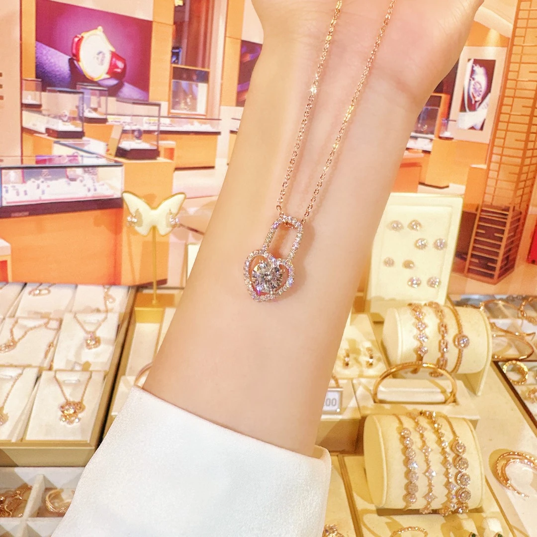 语花印 铜合金合成锆石项链 时尚爱心钥匙FS750香槟色气质小众