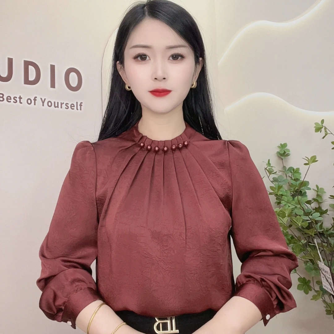 【沫姿女装】2024春秋新款时尚百搭洋气显瘦气质减龄女士长袖衬衫