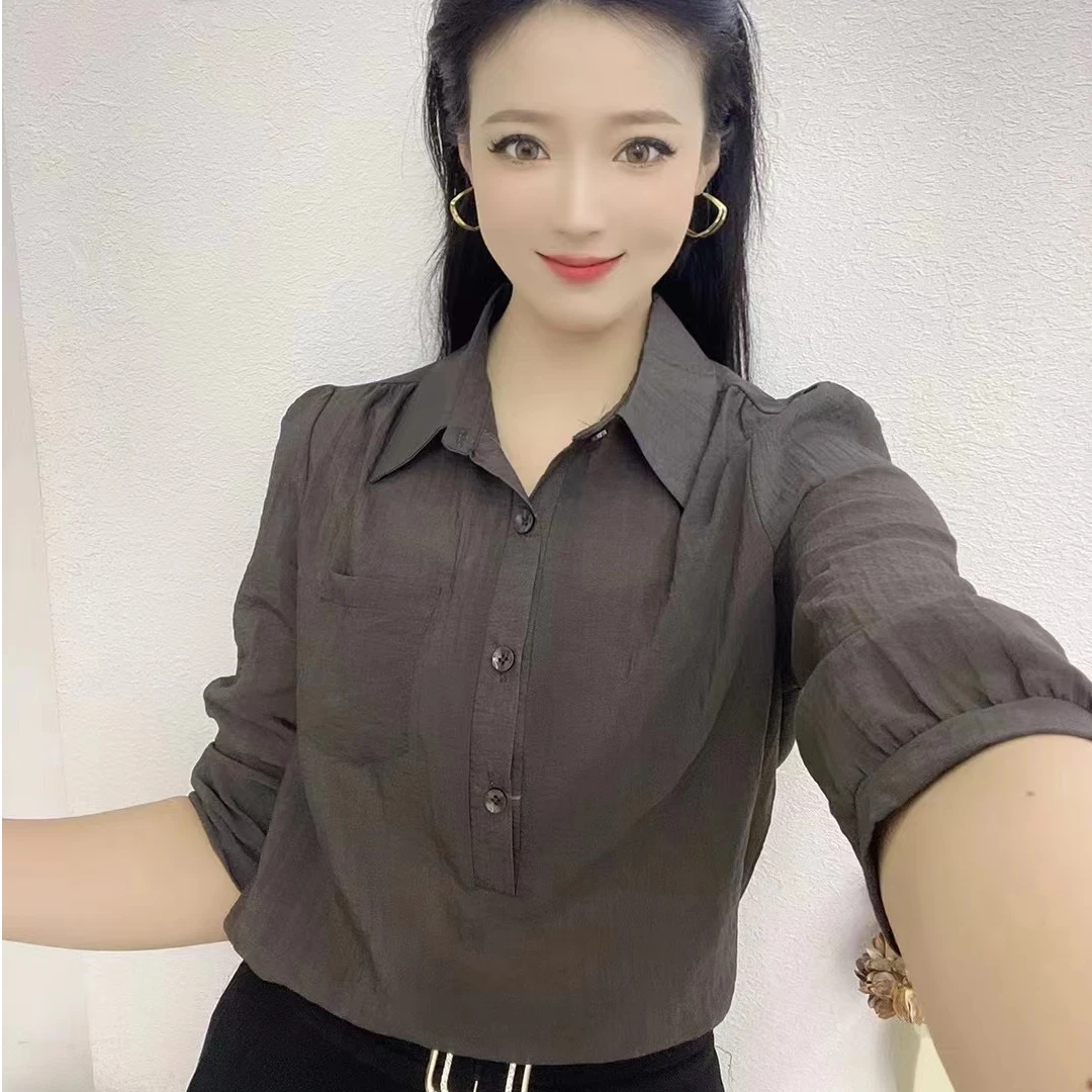 【沫姿女装】秋季新款时尚百搭洋气显瘦气质减龄女士七分袖衬衫996