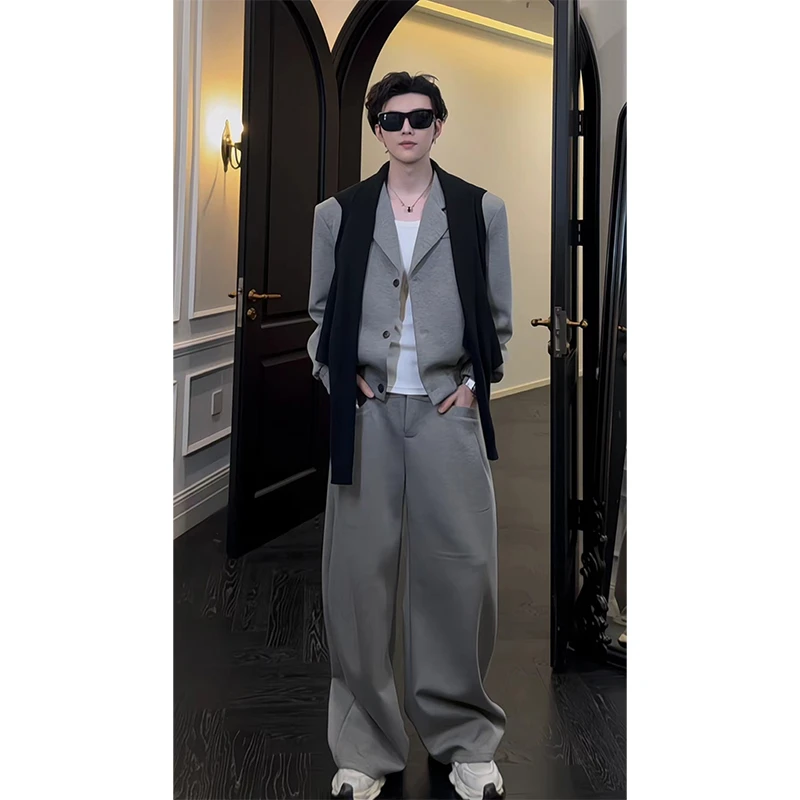 龙叨叨2024秋季新款宽松纯色潮流美式小众设计感休闲百搭外套套装