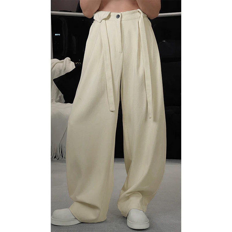 龙叨叨2024秋季新品潮流棉感设计款腰带休闲裤小众痞帅百搭长裤男