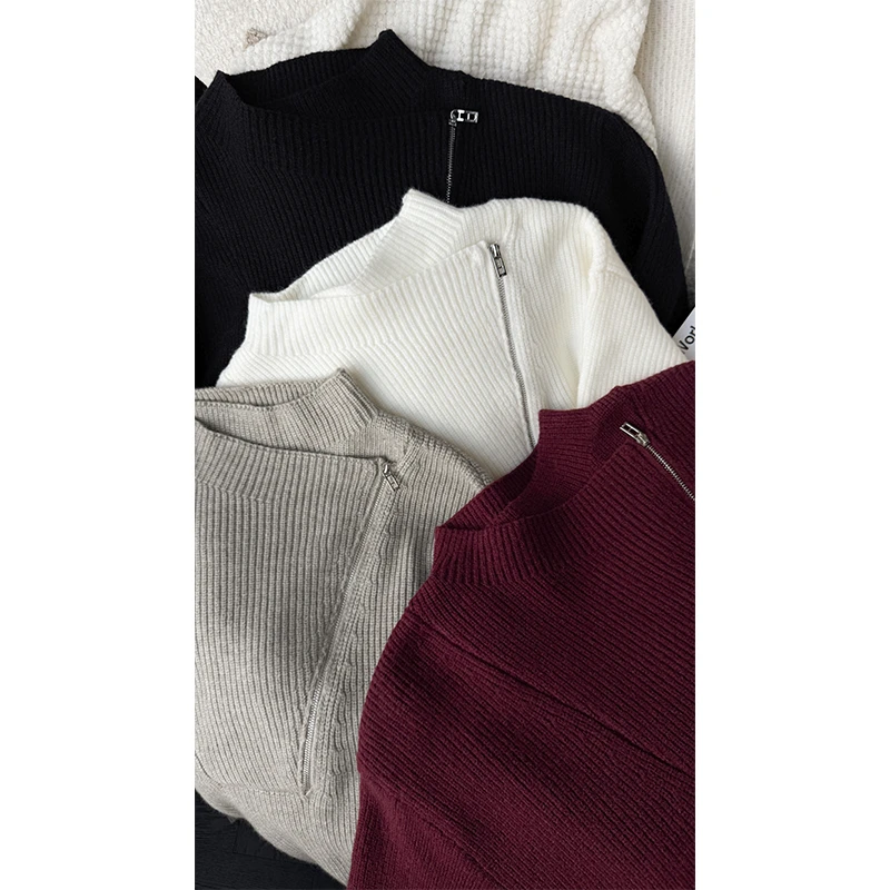 龙叨叨秋冬新品高级感设计领纯色毛衣气质简约百搭打底针织上衣男