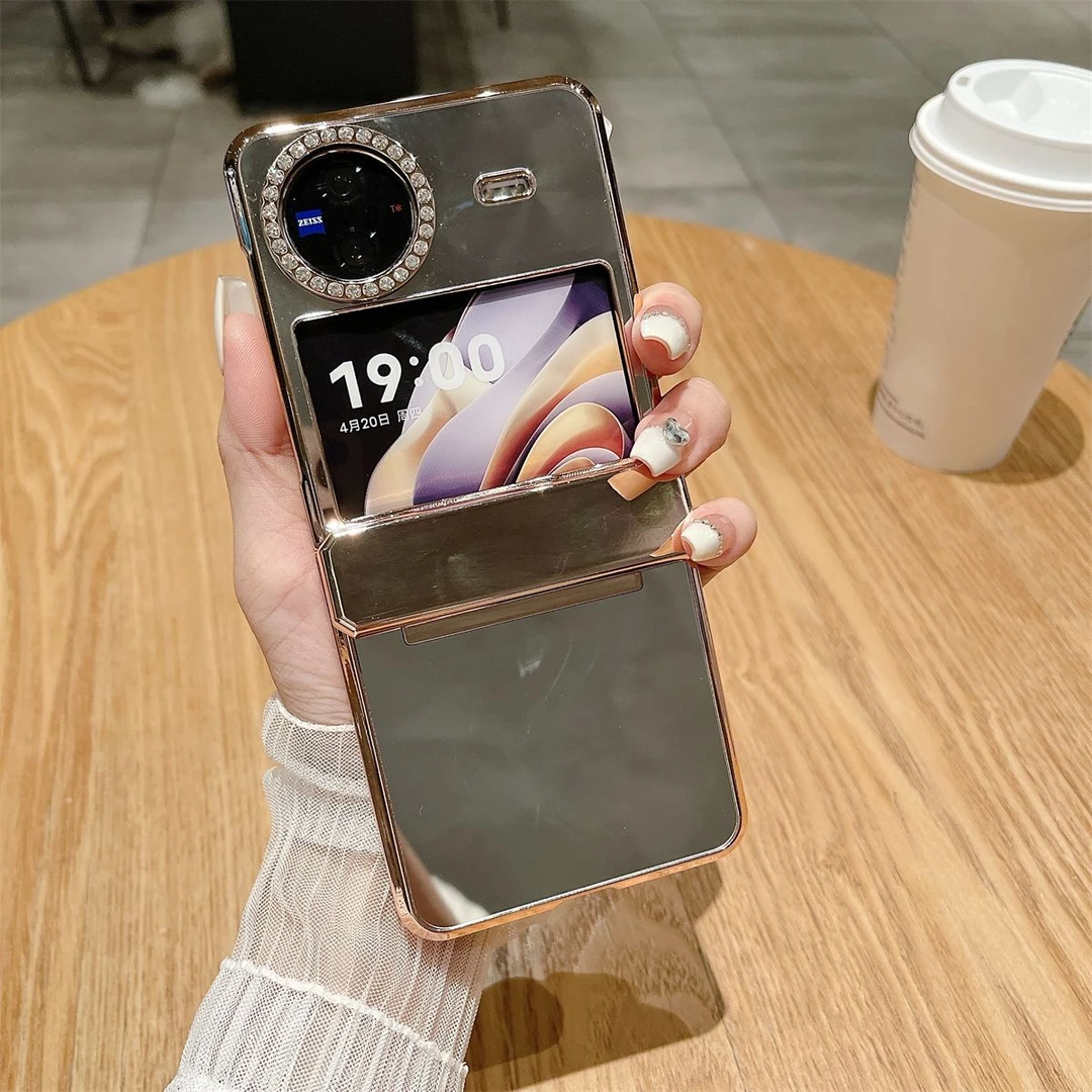 适用于vivoXflip手机壳镶钻镜面化妆镜女款保护套xflip折叠中轴新