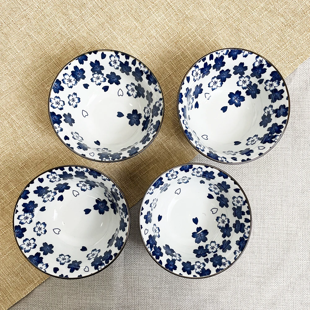 日式兰花草陶瓷釉下彩5.25反口碗拍一发四