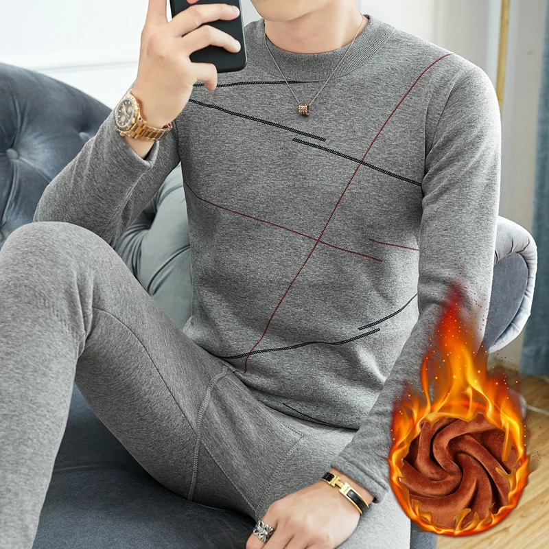 保暖内衣男士套装加绒加厚秋冬季棉毛衫圆领青年保暖衣秋衣秋裤男