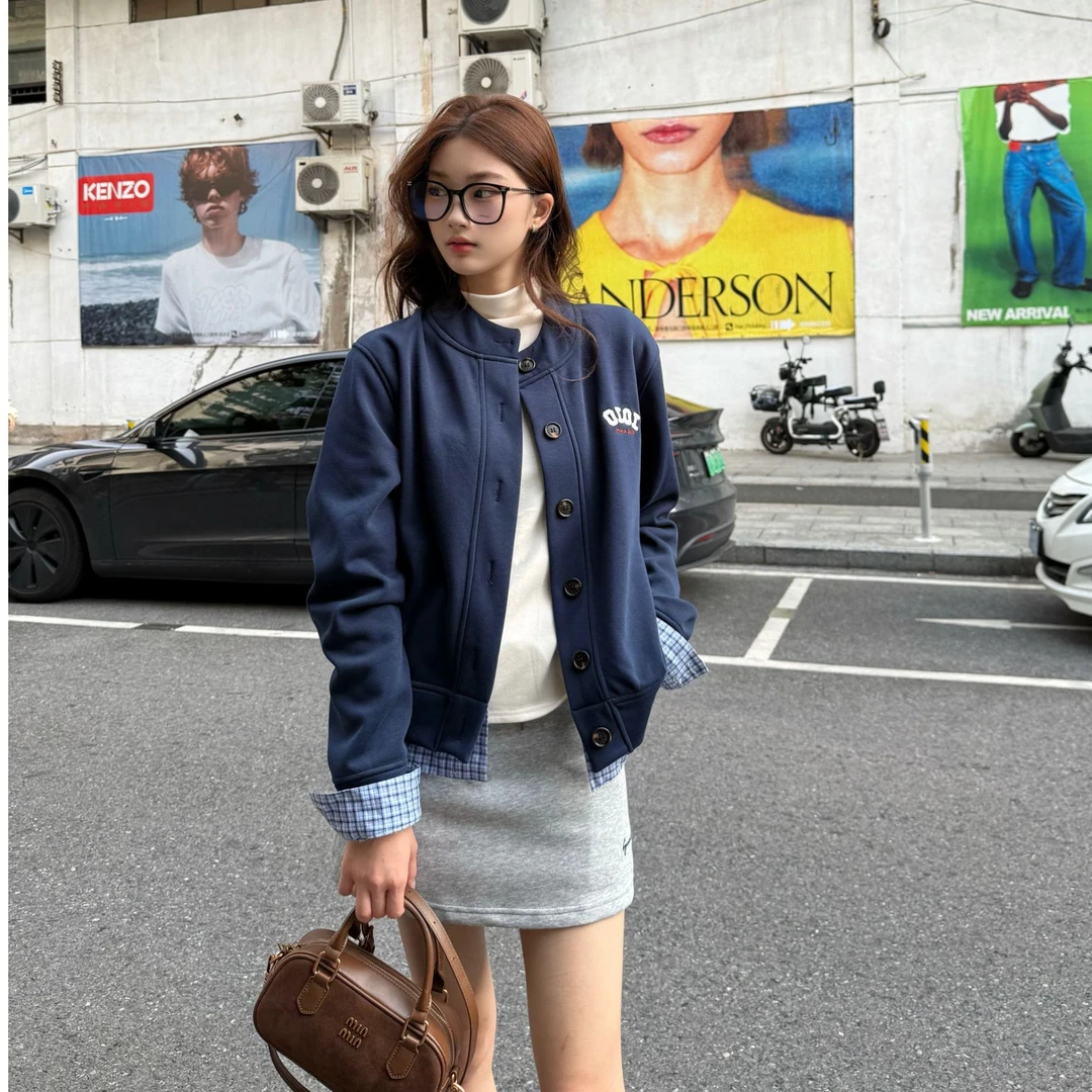 byo!oi OIOI情侣刺绣休闲秋冬格子男女同款开衫卫衣爆款宽松【oi】