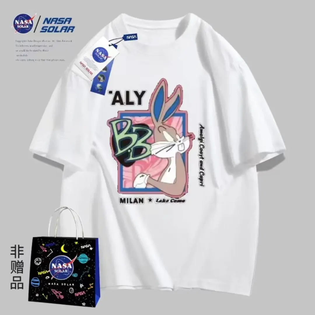 NASA 联名款春款国潮圆领常规短袖套头时尚同款f-B兔【8569】