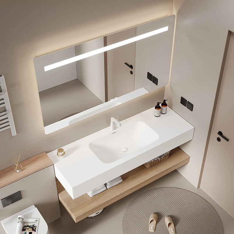 鑫奥朗极简风可丽耐一体盆防水浴室柜定制组合柜设计时尚