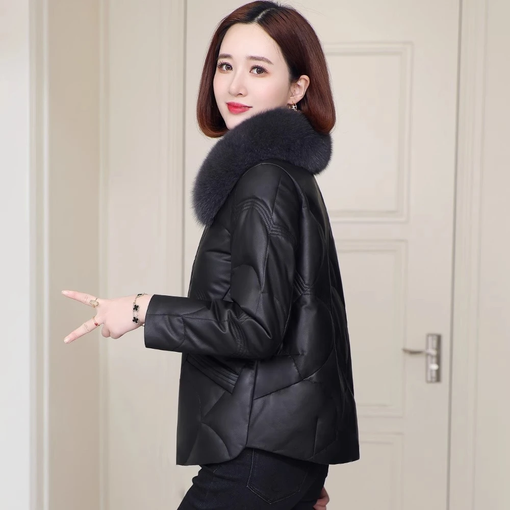 海宁真皮羽绒服女2025冬季新款绵羊皮鸭绒皮毛一体皮草皮衣中长款