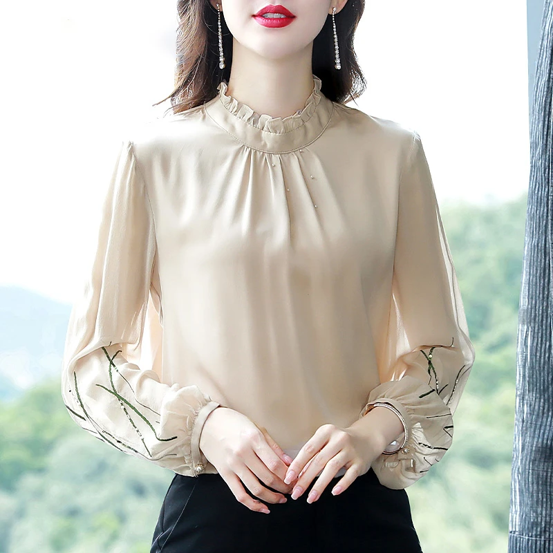 高端真丝缎面衬衣显瘦开衫女春秋新款高级感气质上衣简约宽松衬衫