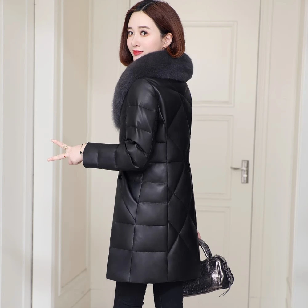 海宁真皮羽绒服女2025冬装新款中年妈妈绵羊皮外套中长款皮衣皮草