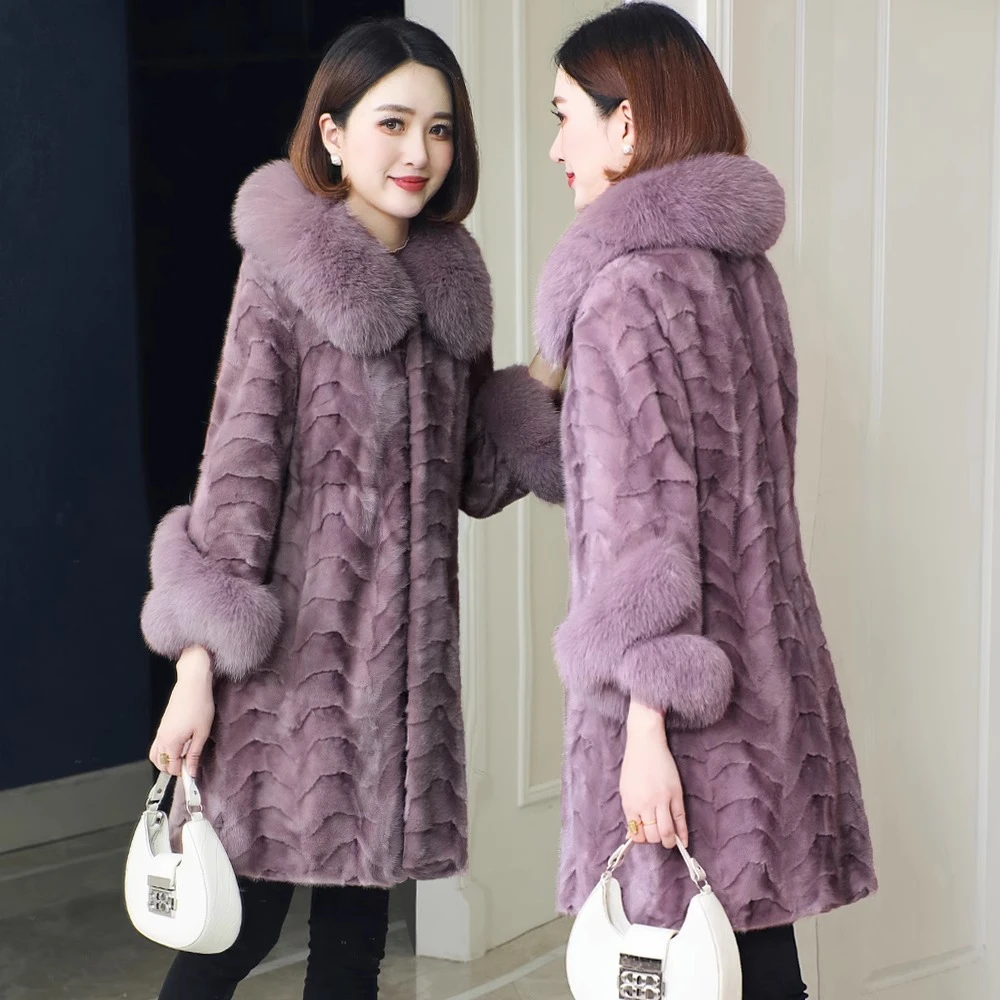 2025年韩版水貂毛大衣女冬爆款狐狸毛领高档时尚加厚保暖气质外套