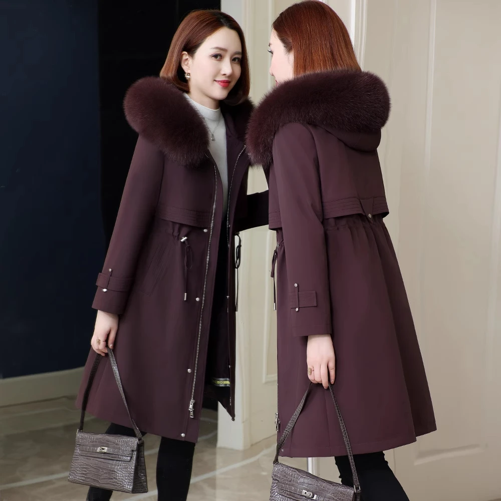 派克服女款兔毛内胆可拆卸狐狸毛领2025冬季新款宽松显瘦皮草外套