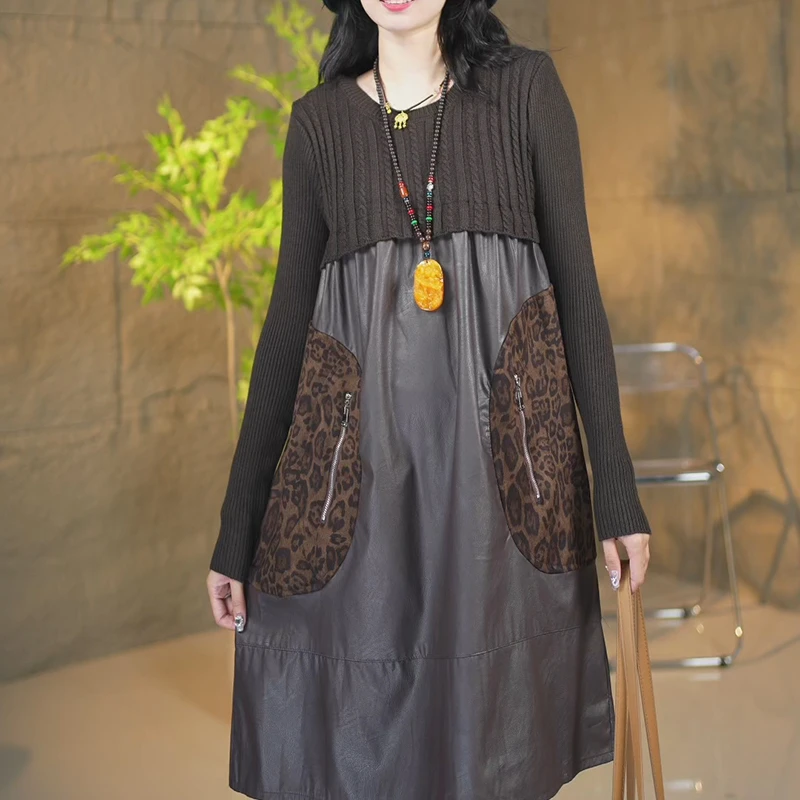 秋季新款时尚百搭百搭宽松拼接复古中式网红连衣裙