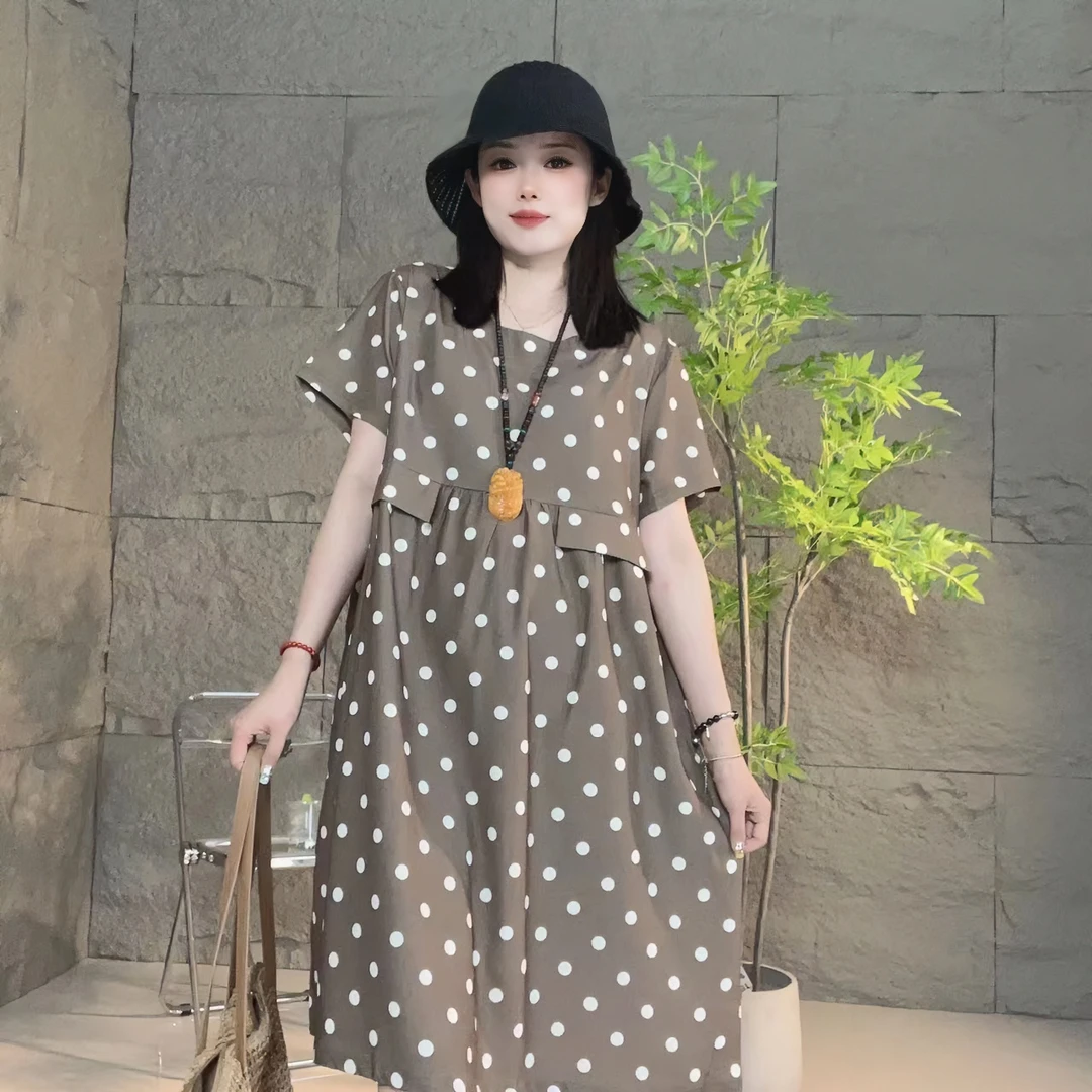 夏季时尚显瘦宽松休闲减龄圆点连衣裙韩版洋气气质大码