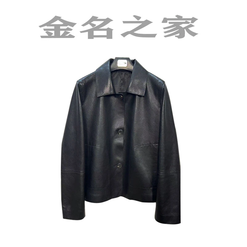 "JINMINGJIA"2024春季新款真皮皮衣女短款时尚休闲黑色简约款外套