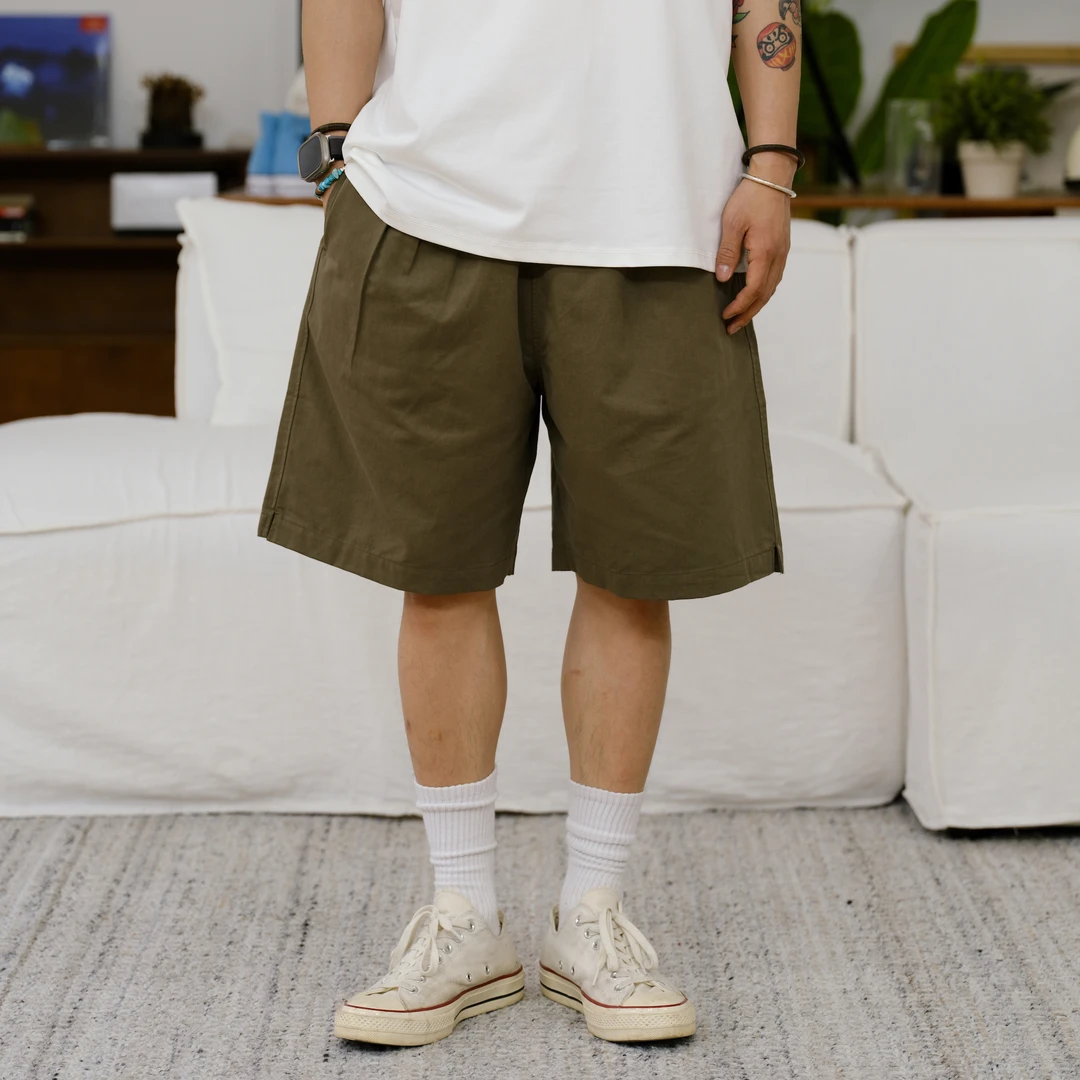 PrintsCrew休闲天丝棉日系宽松抽绳松紧棉质纯色短裤简约夏季