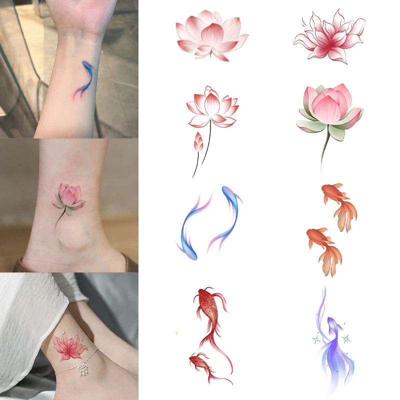 纹身贴防水女花朵脚踝小清新锦鲤寓意美好原创手腕逼真半永久可洗