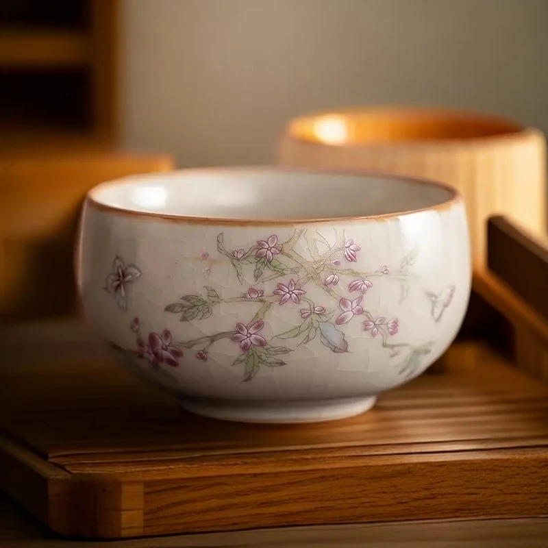 厂家冲量勿中差评米黄汝窑茶杯陶瓷女士茶杯功夫茶杯古汝单人杯子